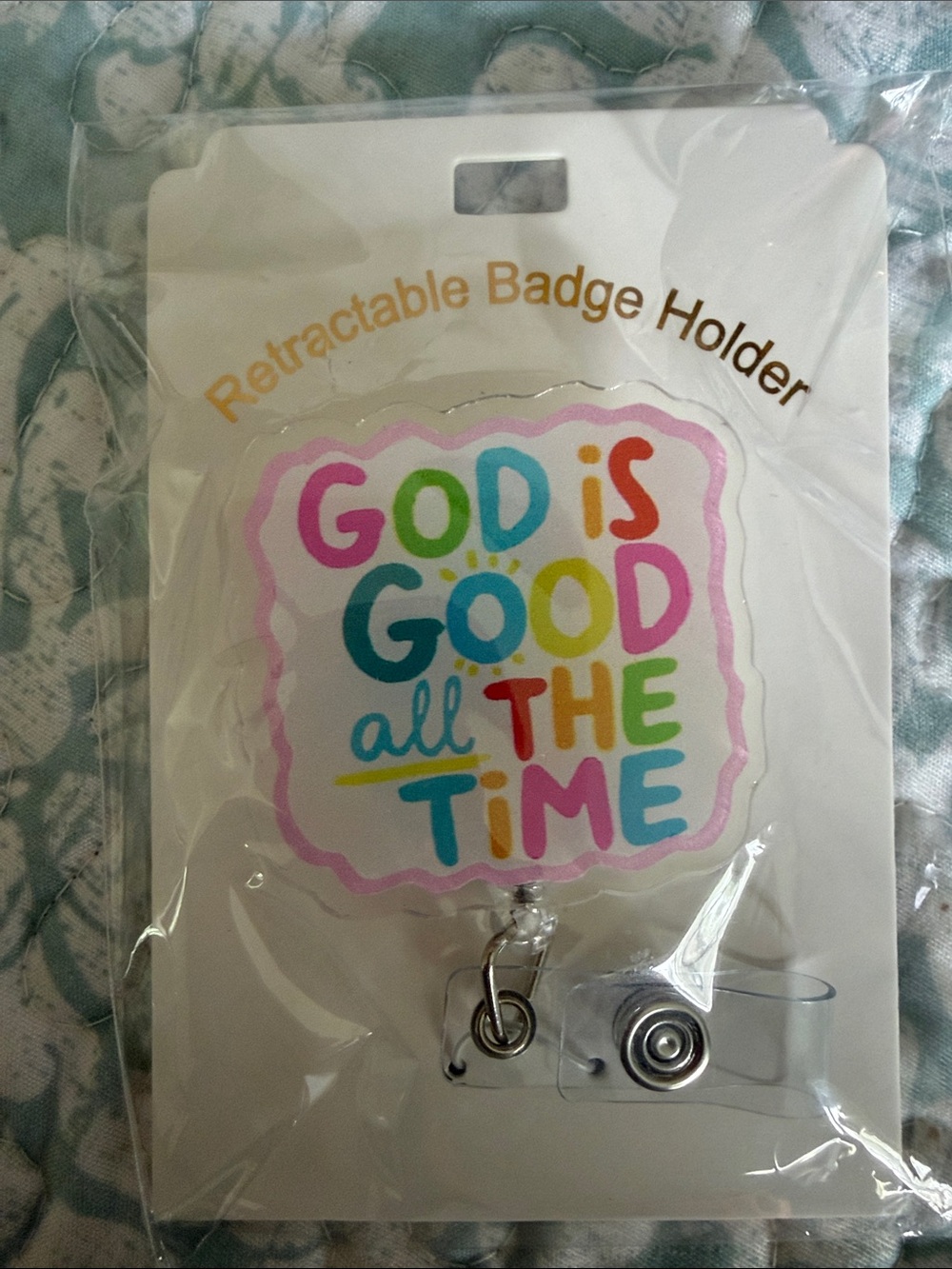 Retractable Badge Holder - Multicolor "God Is Good All The Time"